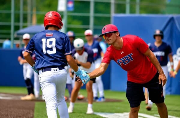 FB Braves coach working with a player during development